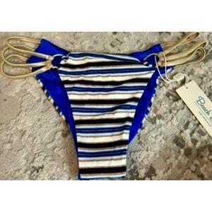 Beach Bunny‎ XL Bikini Bottom Striped Gold String Swimsuit Sexy NWT